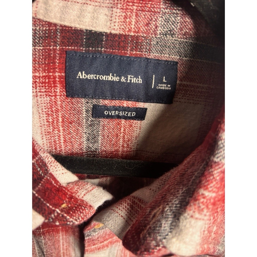 Abercrombie & Fitch Plaid Flannel Red Oversized Shirt Button Up Top Large - Picture 2 of 4